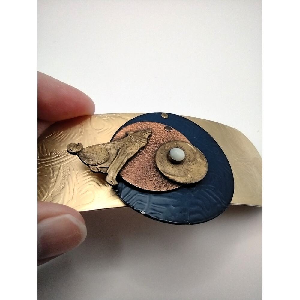 Vintage Wolf Themed French Hair Clip Howling to the Moon Articulated - Picture 3 of 9